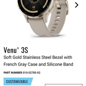 Garmin Venu 3S Smartwatch - Gold Bezel with Gray Band
